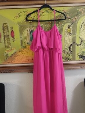 Bright Hot Pink Spaghetti Strap Maxi Dress